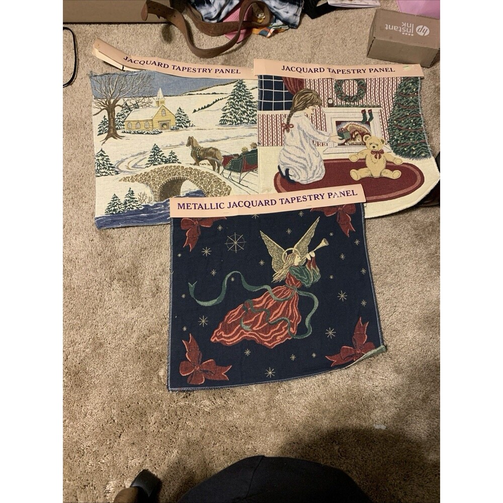 Christmas Tapestry Panels Lot – Angel & Sleigh Designs, Set of Three